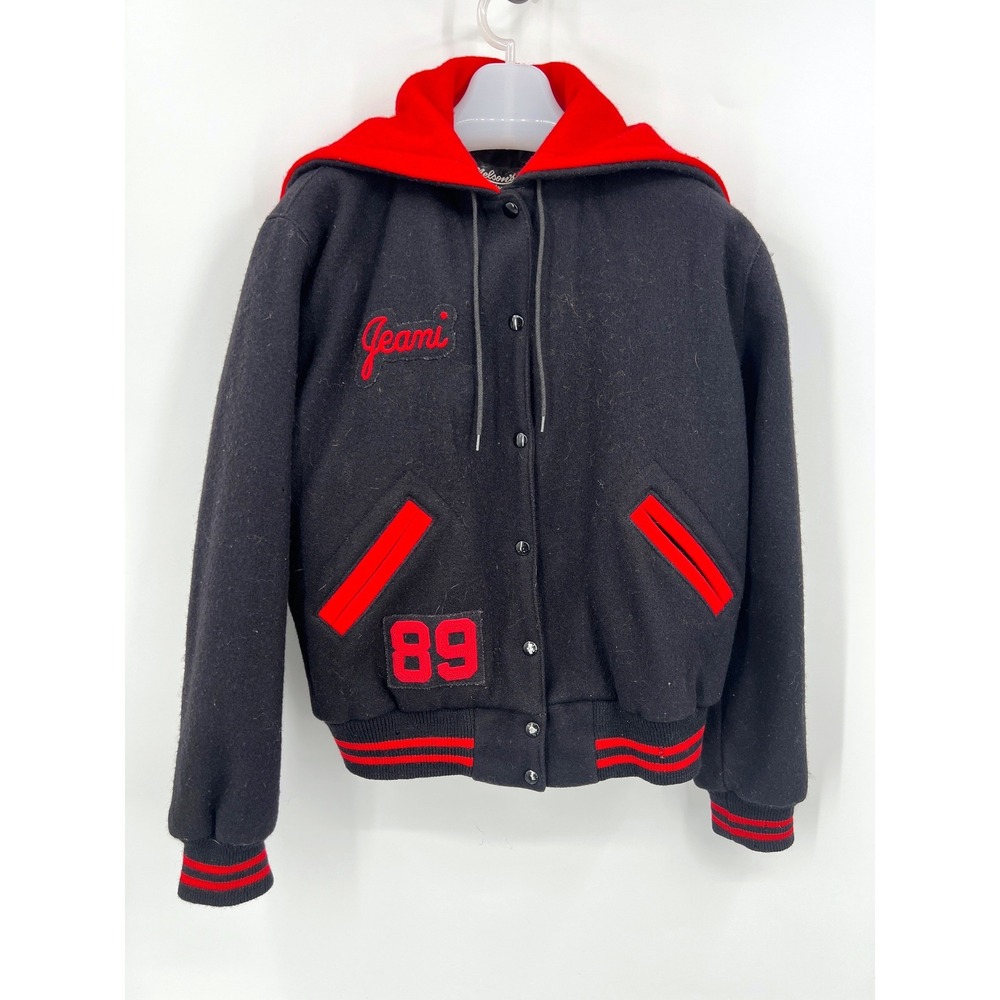 Vintage 1980s Letterman Jacket Nelson's Clackamas High School Black & Red‎ 1989